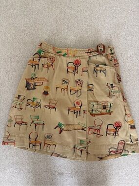 Anthropologie Beige A-Line Skirt with Multicolor Chair Print
